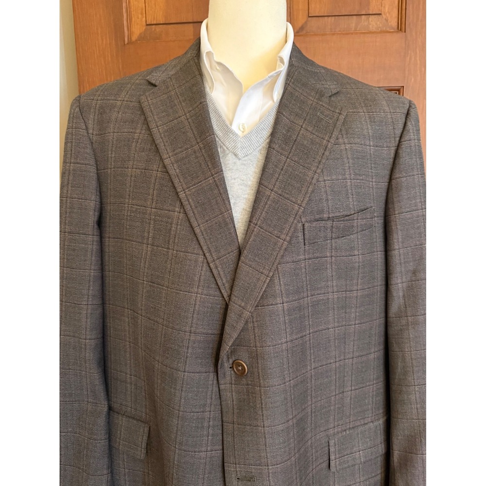 Daniel Cremieux Sport Coat Mens 48R Brown Windowpane Blazer Jacket Business Prep